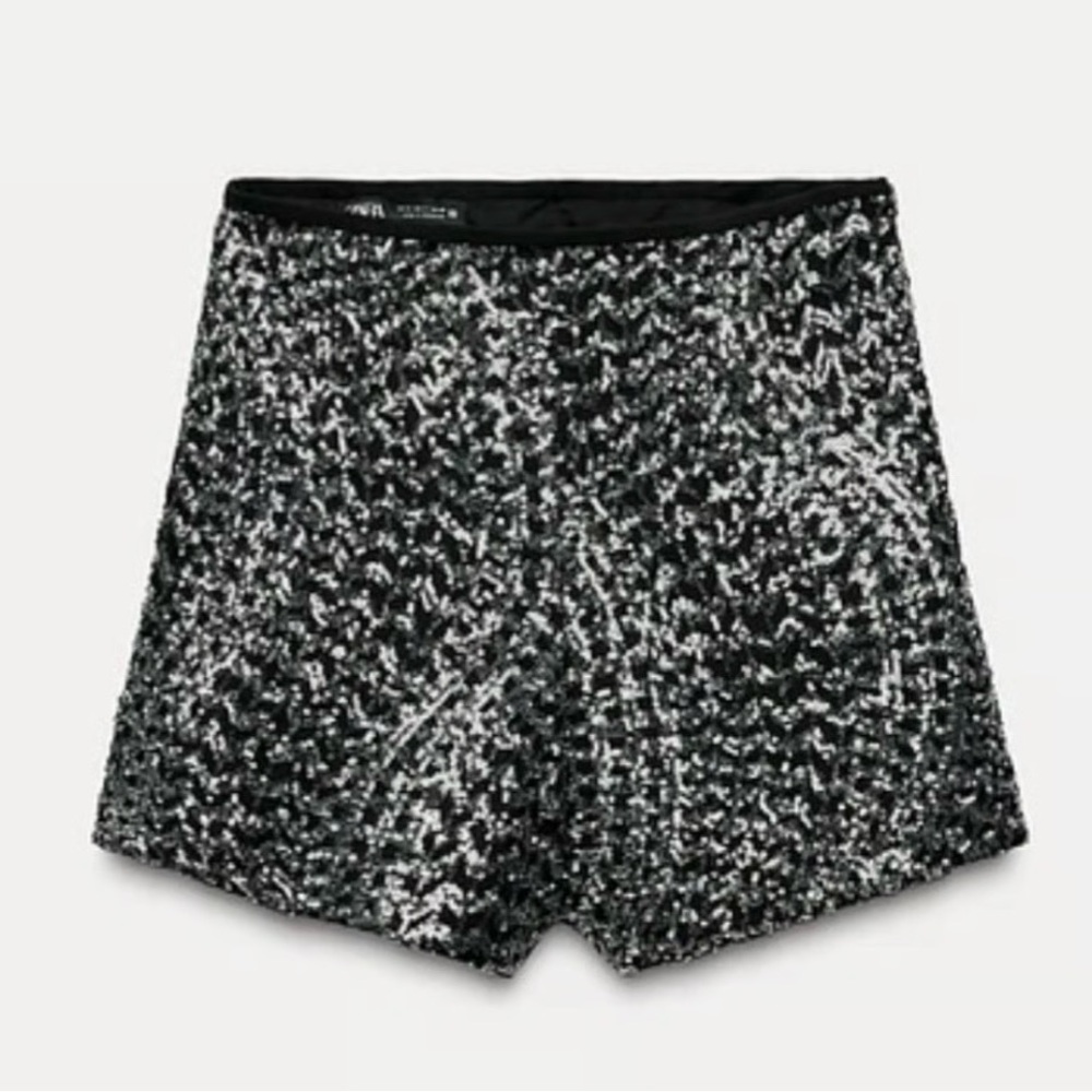 Zara High Waist Black and Silver Sequin Shorts